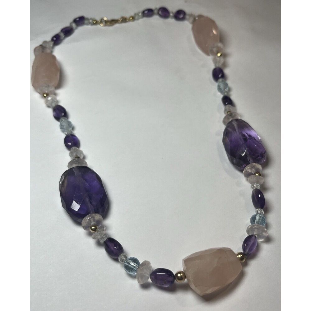 Multicolored Gemstone Bead Necklace - Amethyst, R… - image 3
